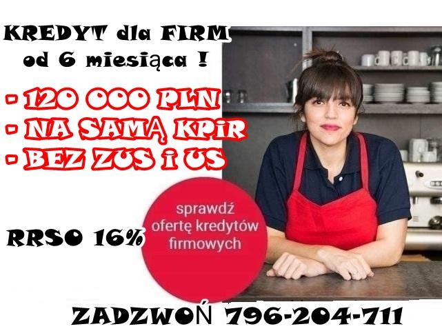 NOWOŚĆ! KREDYT DLA FIRMY OD 6 MIESIĄCA – 120 000 PLN BEZ ZUS i US !