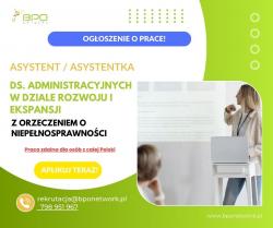 Asystent ds. administracyjnych w dziale rozwoju i ekspansji z orzeczeniem o niepełnosprawności – praca zdalna